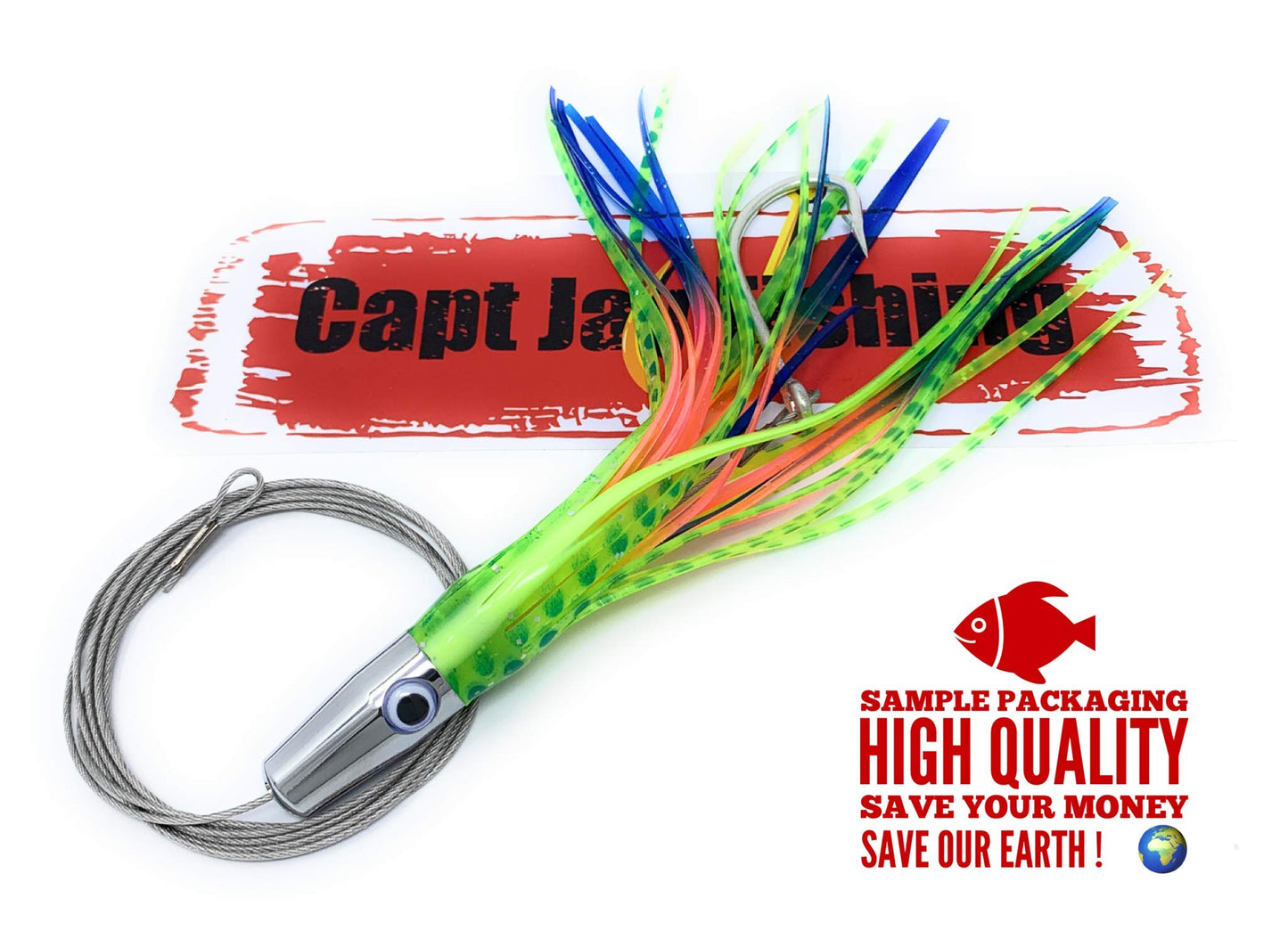 Capt Jay Fishing Torpedo High Speed Wahoo Trolling Lures Wire Cable Rigged Wahoo Lures (Rainbow Mixed Color, 7 inch)