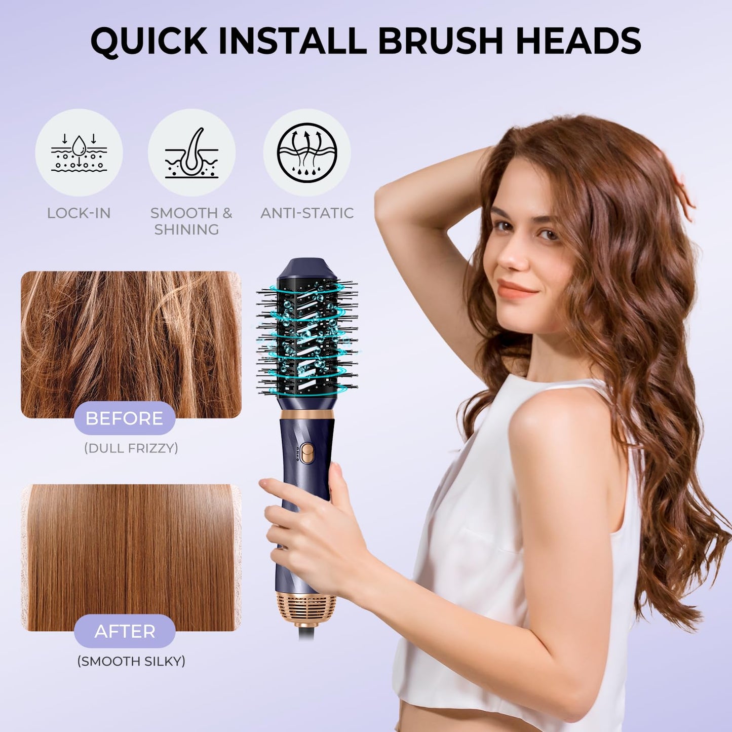 6 in 1 Blow Dryer Brush,Detachable Hair Dryer Brush Air Curler Air Styler Wrap,Curly Twist Hot Air BrushCurling Iron Brush,Blow Dryer Hot Brush Styler