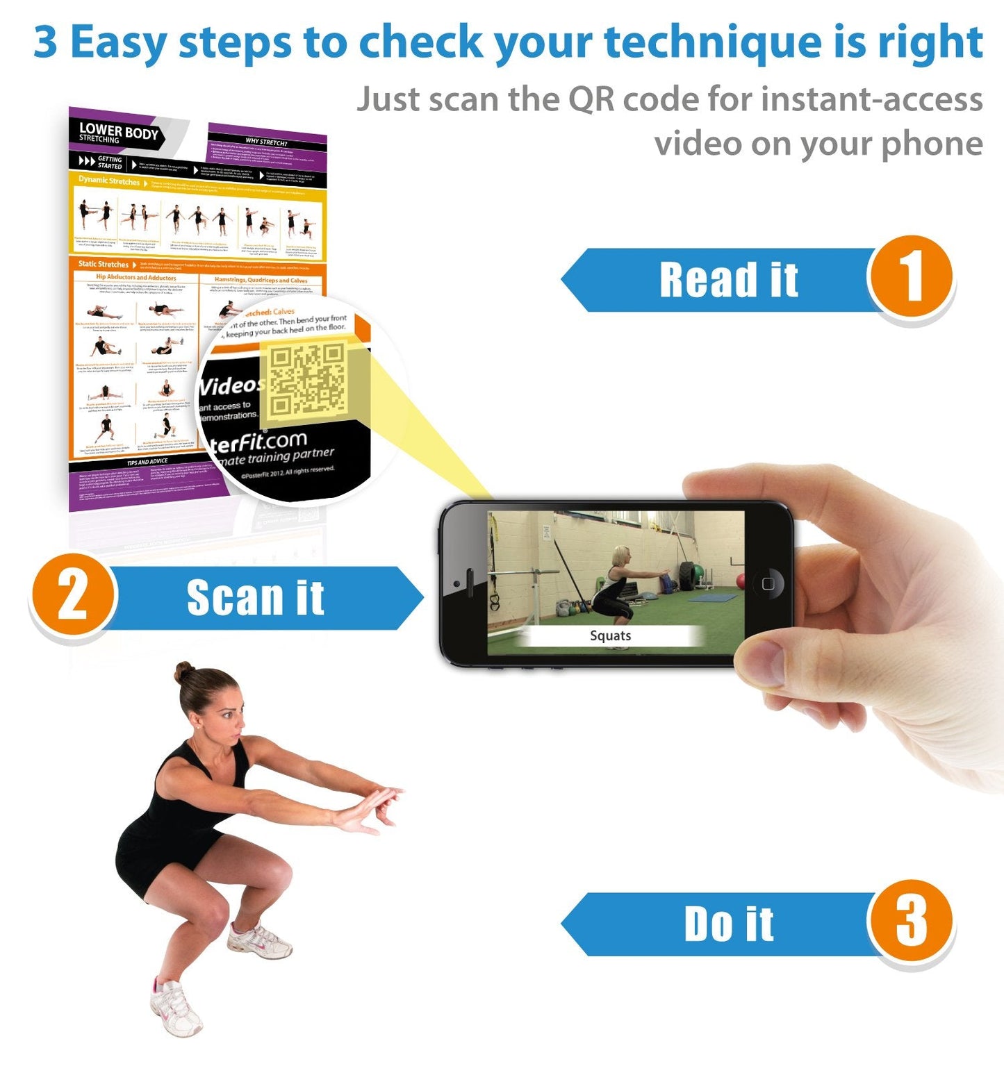 Lower Body Dynamic & Static Stretching Poster - EXTRA LARGE - 33” x 23.5” - Laminated - Home & Gym Workout Poster - Includes Online Video Training Support - Gym Charts by Posterfit.