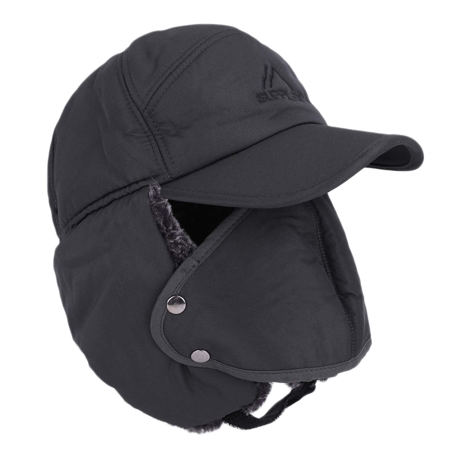Faux Fur Cap Hat with Brim Outdoor Windproof Winter Warm Balaclava Face Cover Mask Ushanka Earflap Fur Baseball Cap Hat Holiday Travel Christmas Birthday Gift for Men Women Teen Junior Boy Girl Gray