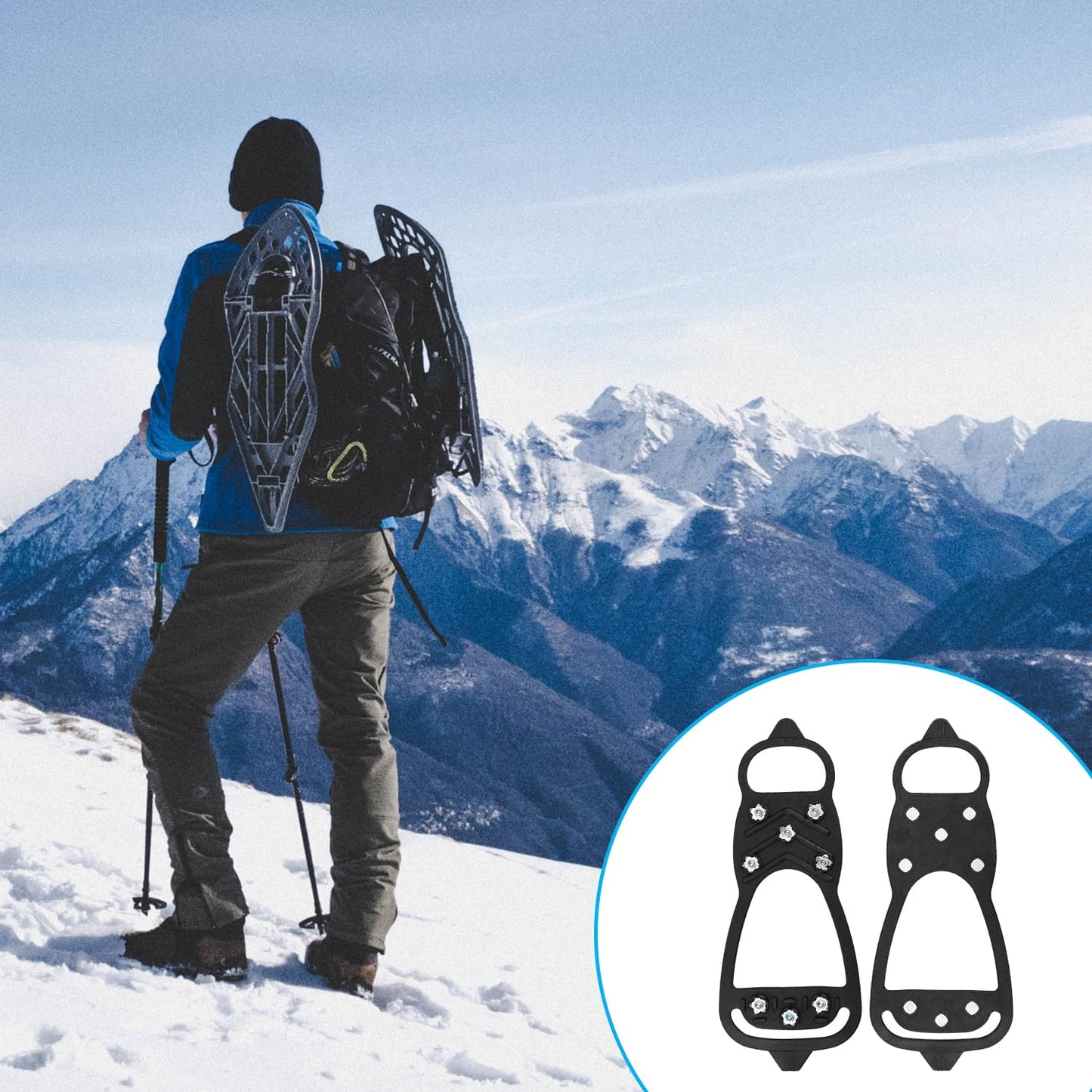 2 Pair Ice Cleats, Universal Non Slip Gripper Spikes Winter Ice Snow Spikes Grips Crampons Traction Cleats Anti-Skid Footwear for Shoes and Boots for Walking Hiking Climbing