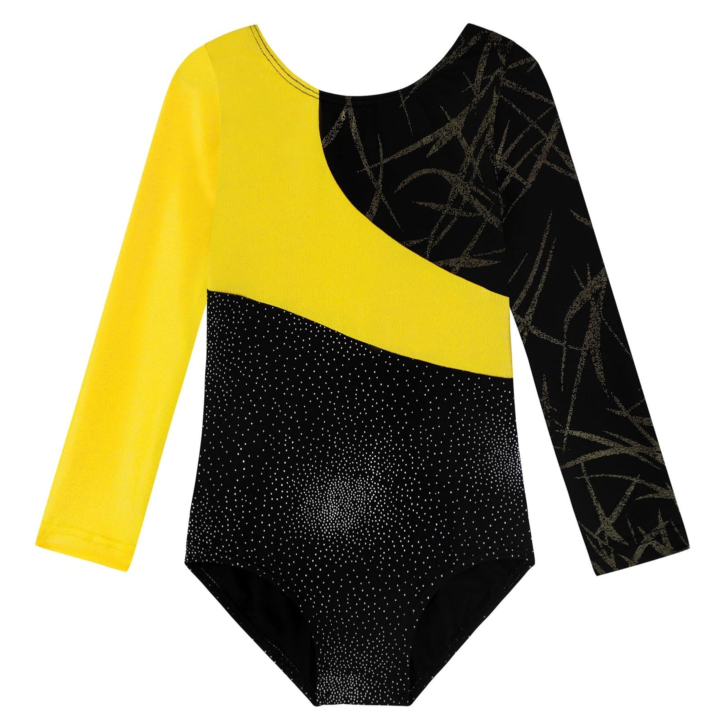 Nutyomi Long Sleeve Gymnastics Leotards for Girls Size 7-8 Little Kids Gymnastics Clothes Winter Warm Up Suits Sparkly Black Dancewear Unitard Tumbling Gymnastics Outfits for Girls, Gold, 140