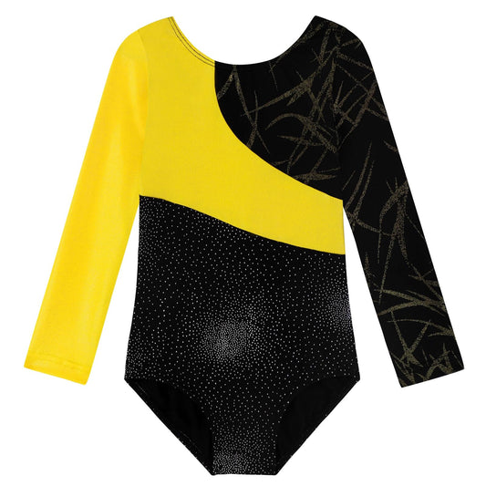 Nutyomi Long Sleeve Gymnastics Leotards for Girls Size 7-8 Little Kids Gymnastics Clothes Winter Warm Up Suits Sparkly Black Dancewear Unitard Tumbling Gymnastics Outfits for Girls, Gold, 140