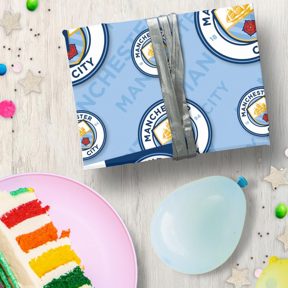 Manchester City FC Paper Gift Wrap Sheets Set (One Size) (Blue/White)