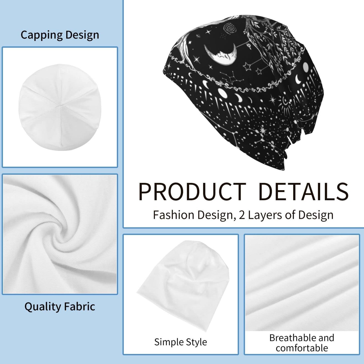 Tree of Life Black and White Star Night Sky Black Aesthetic Knit Hat Slouchy Skull Cap Beanie Hat for Men Women Gifts