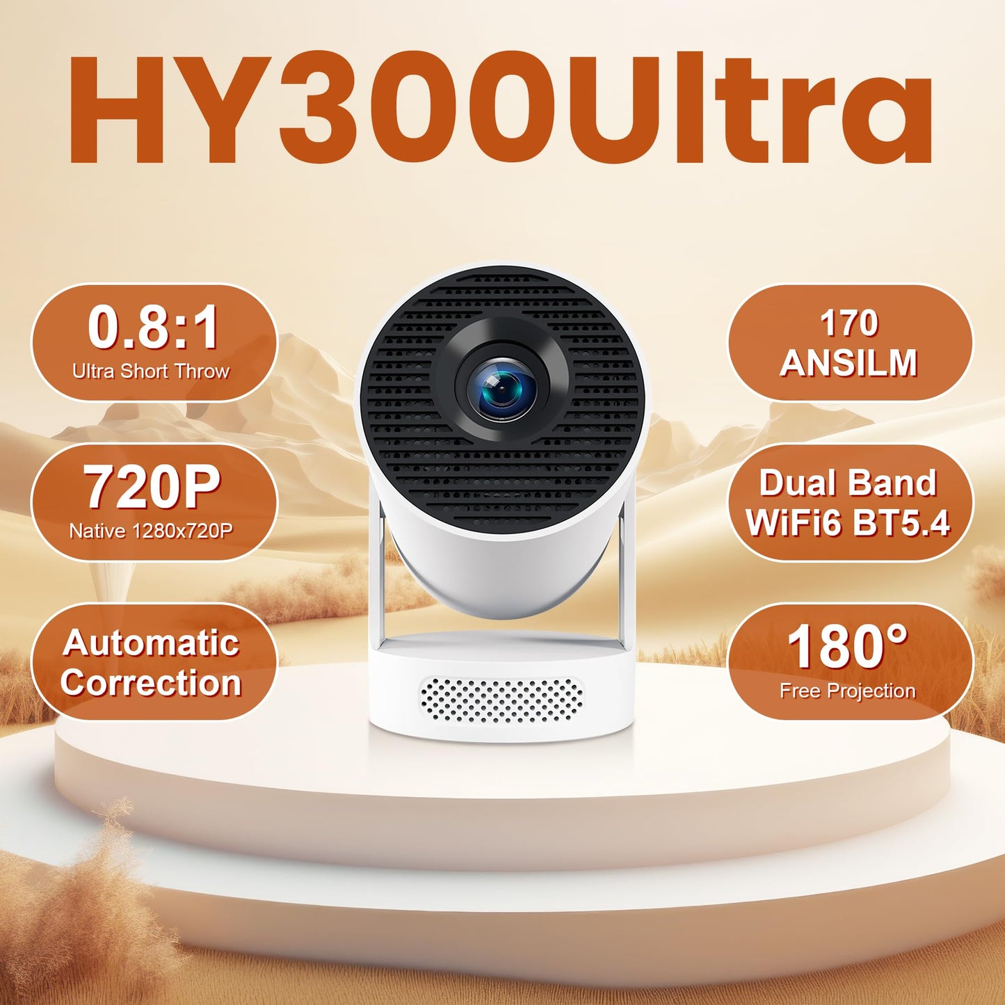 Mini Projector 4K with WiFi Bluetooth 5.4 - Smart Portable Projector for Bedroom & Home Cinema, Netflix Certified, Auto Keystone, Android 11, Voice Control, Air Mouse Remote (HY300Ultra)