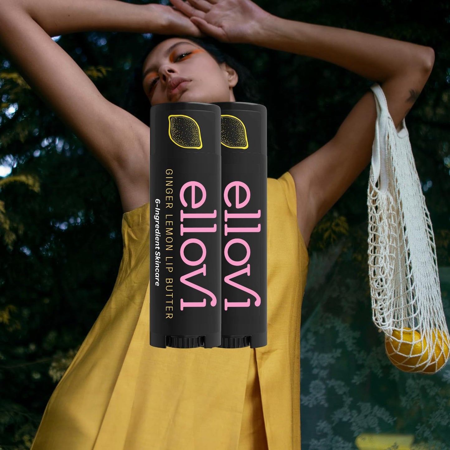 Ellovi Natural Lip Butter Lip Balm - Ginger Lemon - Pure Enough to Eat - Made With Just 6 Vegan Ingredients - 100% Natural & Organic Moisturizing Lip Care for All Day Hydration (2-Pack)