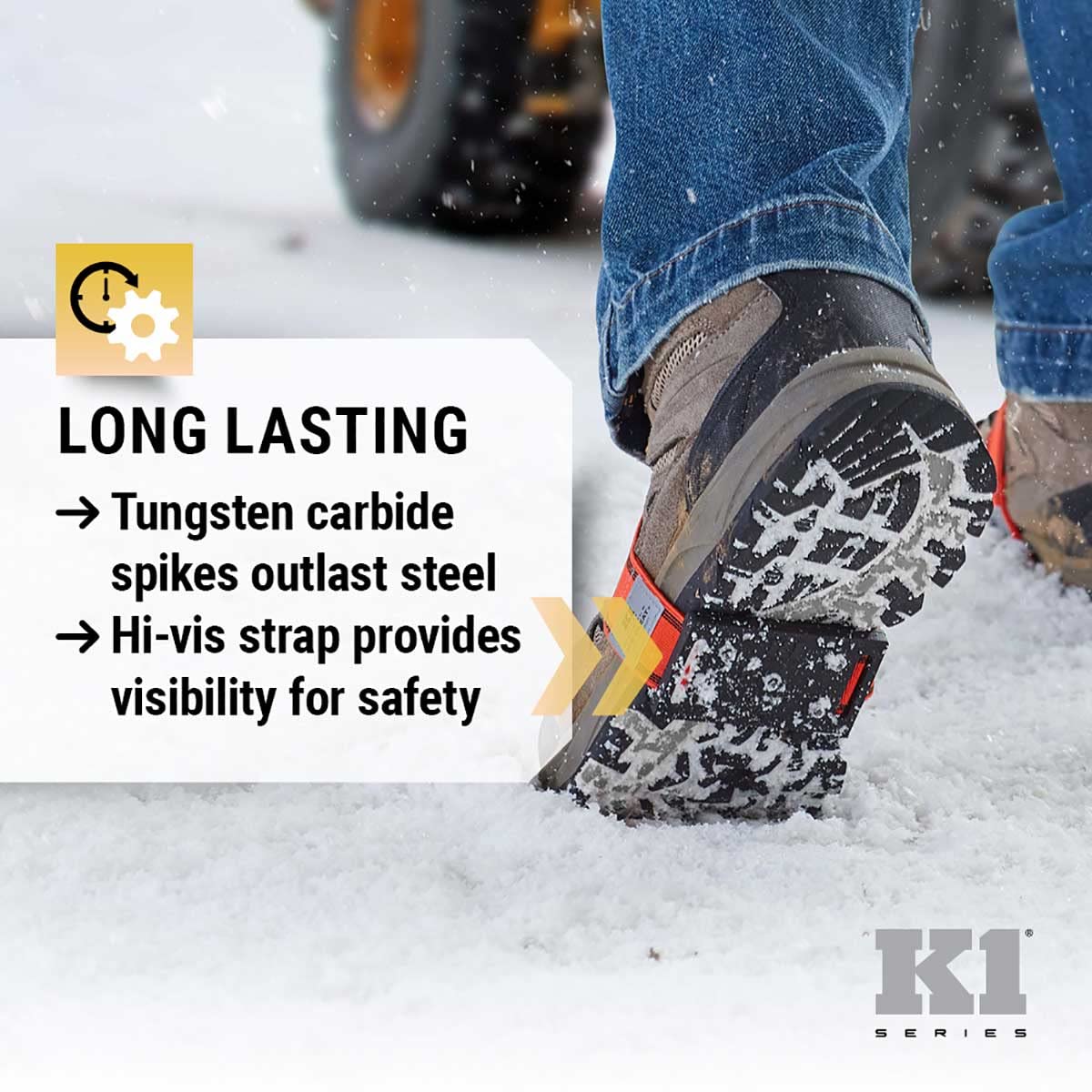 K1 Mid-Sole Ice Cleats - Rotatable Traction Aids For Shoes/Boots - Indoor/Outdoor, Climbing, Driving - Low Profile - Orange