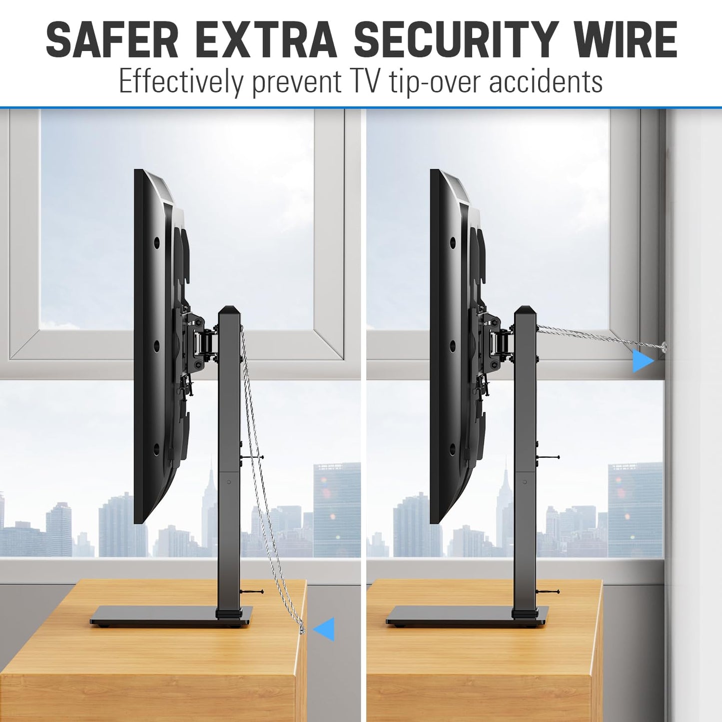 MOUNTUP Universal TV Stand, Table Top TV Stands for 37 to 65, 70, 75 Inch Flat Screen TVs, Height Adjustable, Tilt, Swivel TV Mount with Tempered Glass Base Hold up to 88lbs, Max VESA 600x400mm MU0031