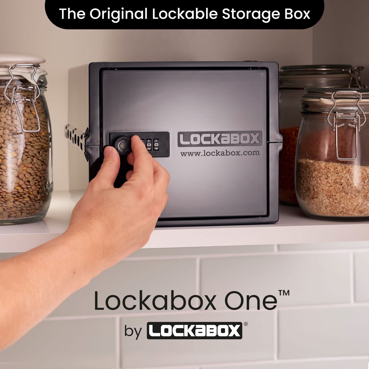 Lockabox One™ | Premium Lock Box | Medium Combination Lock Box For Food, Medicine & Home Safety | External Size 12 x 8 x 6.6 inches (Jet)