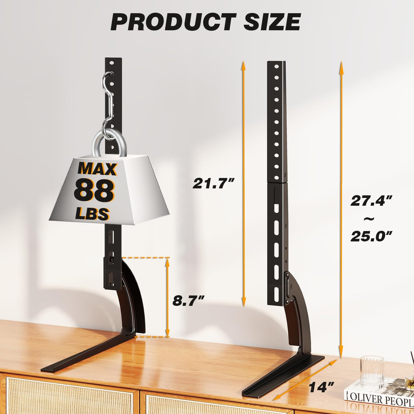 5Rcom TV Stand Mount, Universal TV Stand Tabletop for 22 to 65 inch Plasma LCD LED Flat Screen TVs, Strong TV Legs Holds up to 88lbs, Height Adjustable TV Base, Max VESA 800 x 500mm