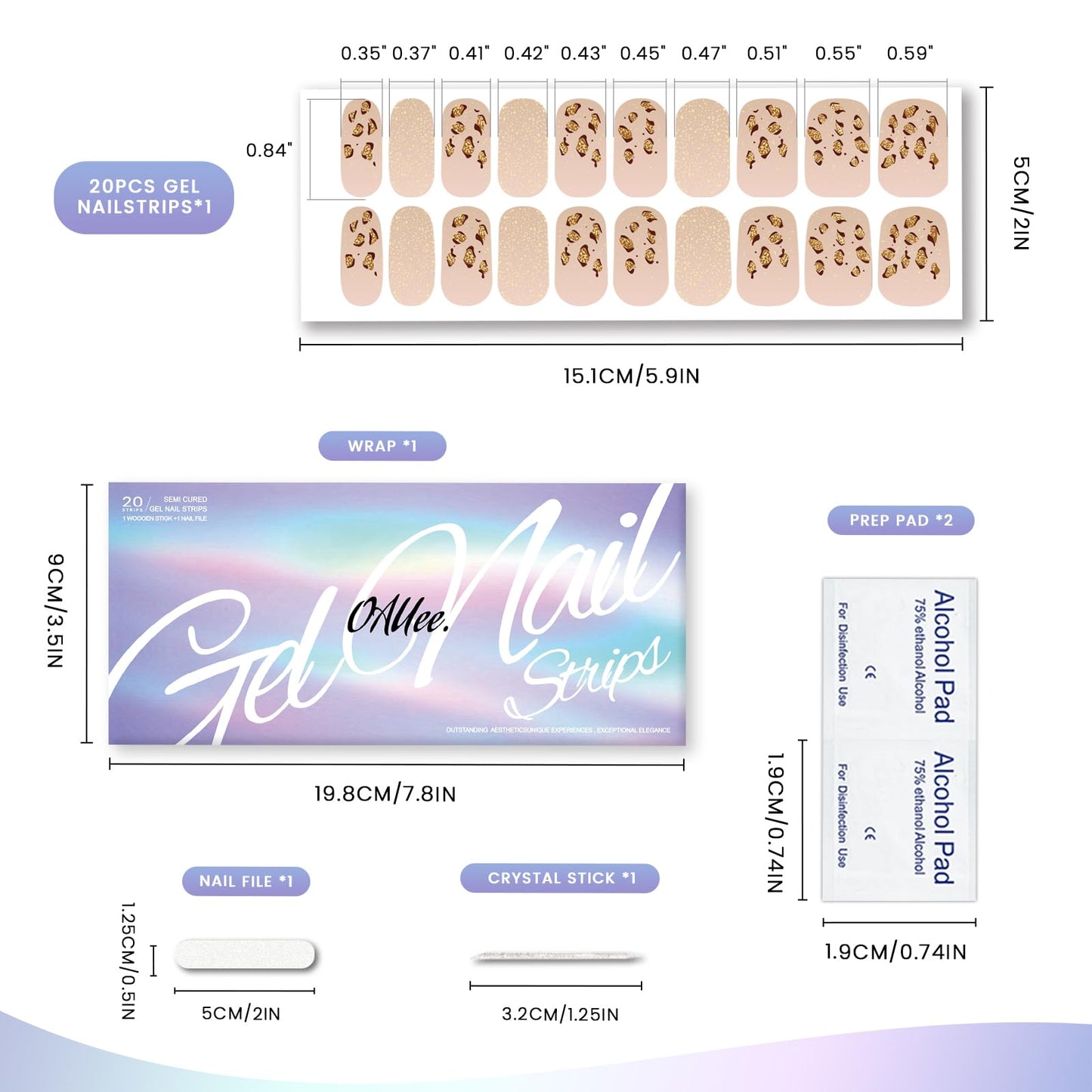 OAUEE Semi Cured Gel Nail Strips | 20 Gel Nail Stickers | Gel Nail Stickers with UV Light Required | Salon Quality, Easy Application and Removal（Leopard Print）