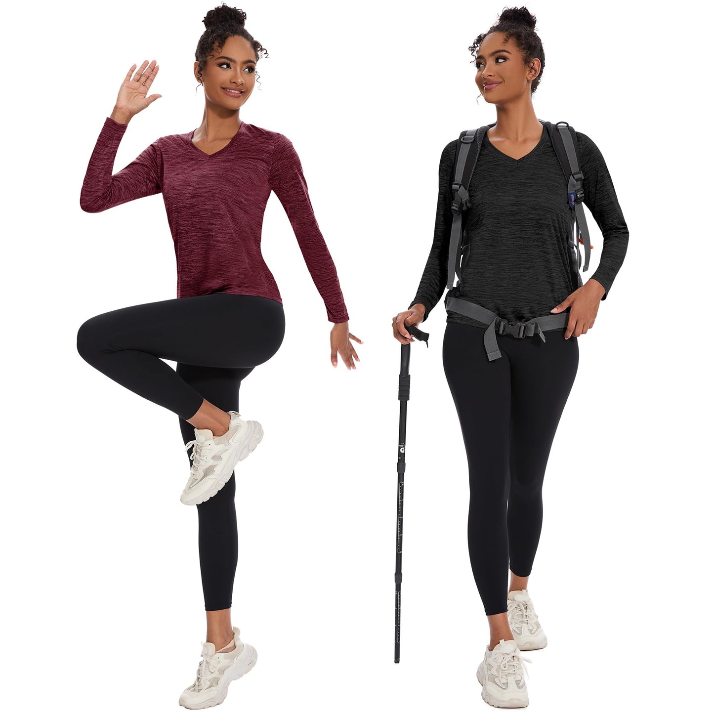 BALENNZ Long Sleeve Workout Shirts for Women V Neck Moisture Wicking Quick Dry Gym Athletic Top Shirts,Large