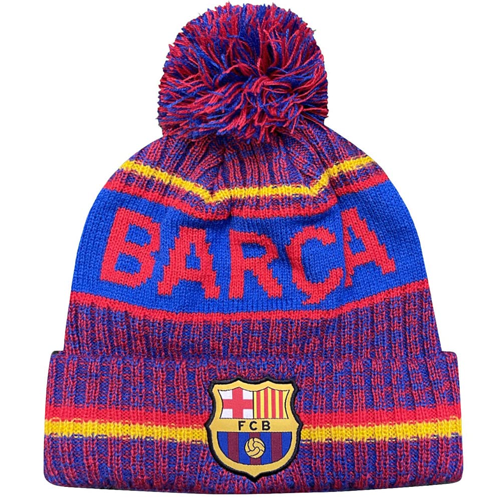 Icon Sports Soccer Team Beanie – Adult Official Football Club Knit Winter Warm Pom Cap Casual Hat for Men Women Unisex (FC Barcelona/Identity, One Size)