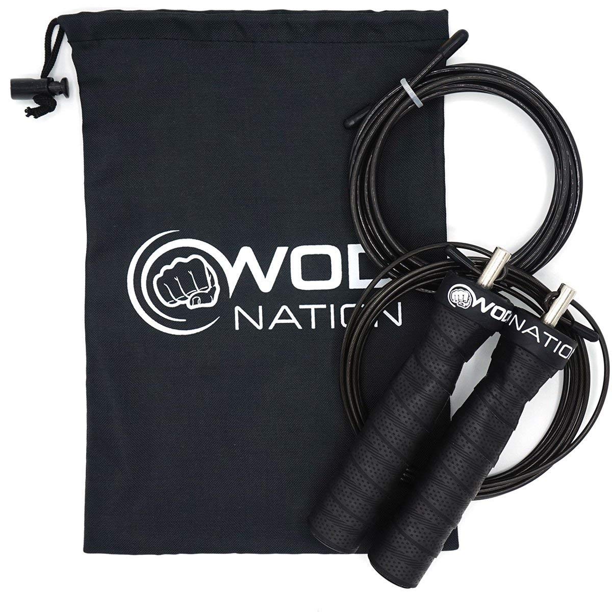 WOD Nation Attack Speed Jump Rope : Adjustable Jumping Ropes : Unique Two Cable Skipping Workout System : One Thick and One Light 11 Foot Cable : Perfect for Double Unders forHiit : Fits Men and Women
