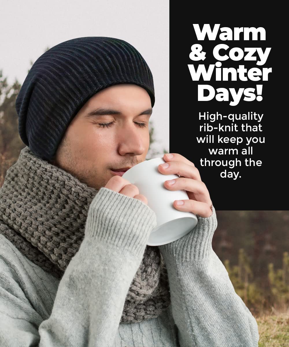 Revony Long Ribbed Beanie - Soft, Warm & Cozy - Perfect Winter Beanie for Men & Women Navy