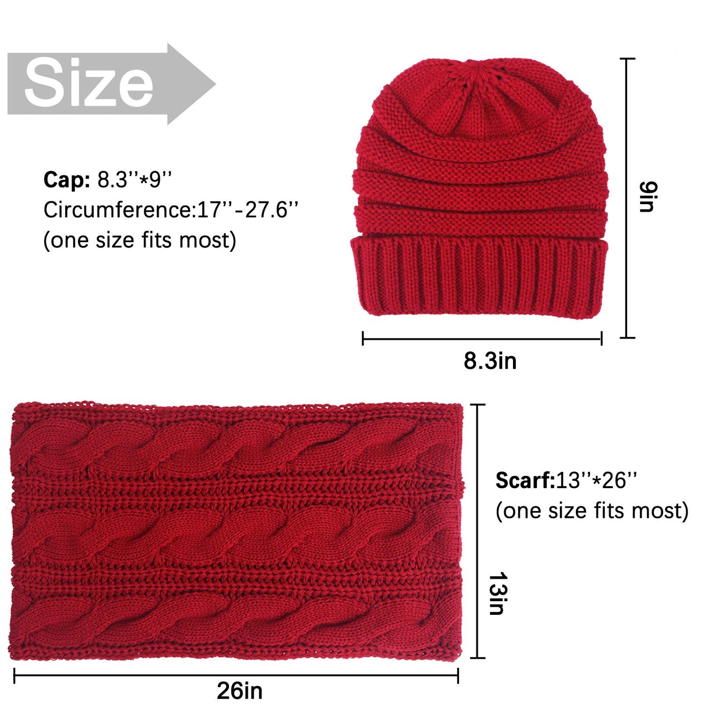 Double Couple 3pcs Winter Beanie Hat Scarf and Touch Screen Gloves Set for Women Knit Hat with Faux Fur Ball Scarves Glove