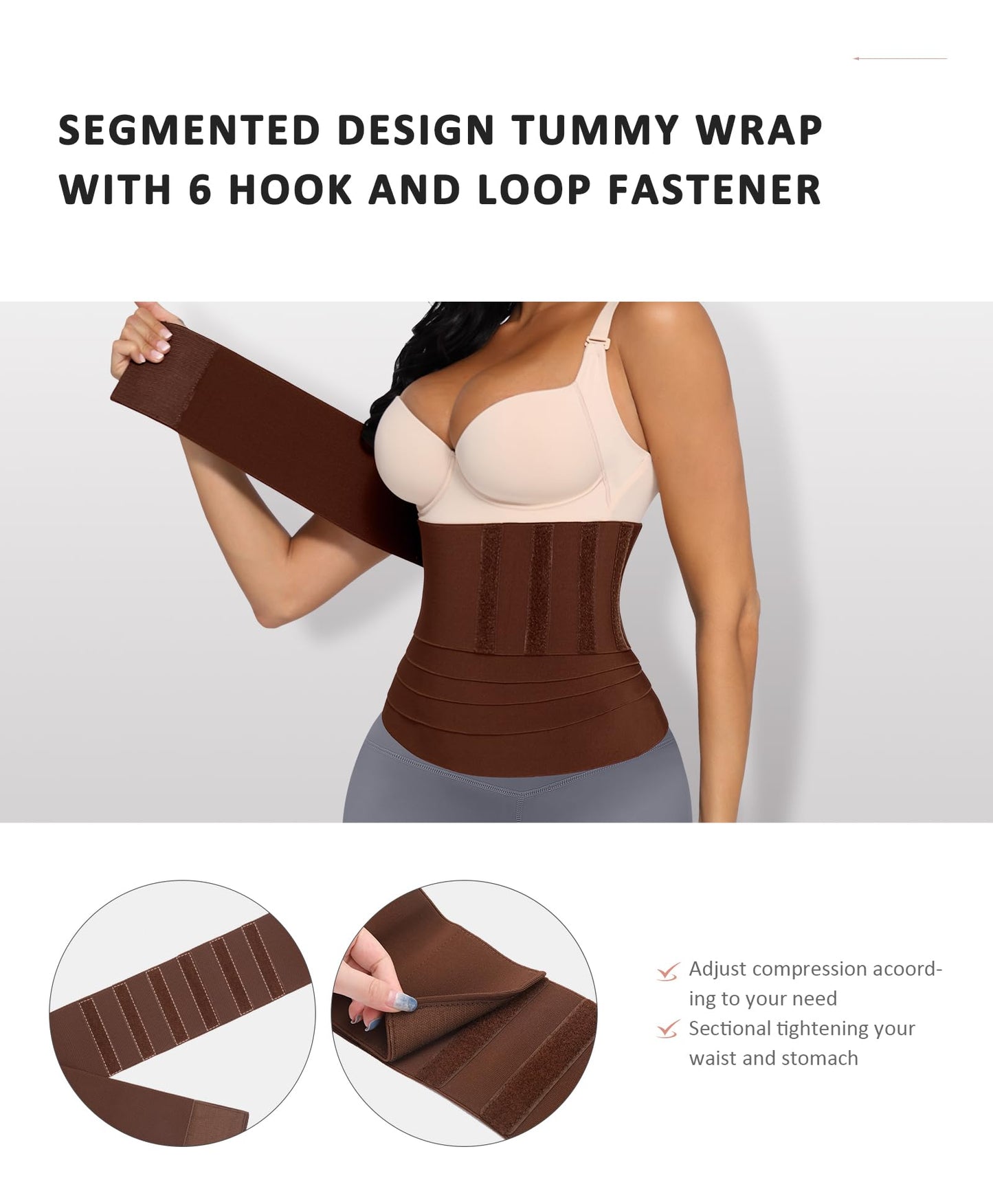 FeelinGirl Snatch Me Up Wrap Bandage Waist Trimmer Tummy Wraps Belt for Women Waist Wrap Gym Accessories Waist Trainer Brown