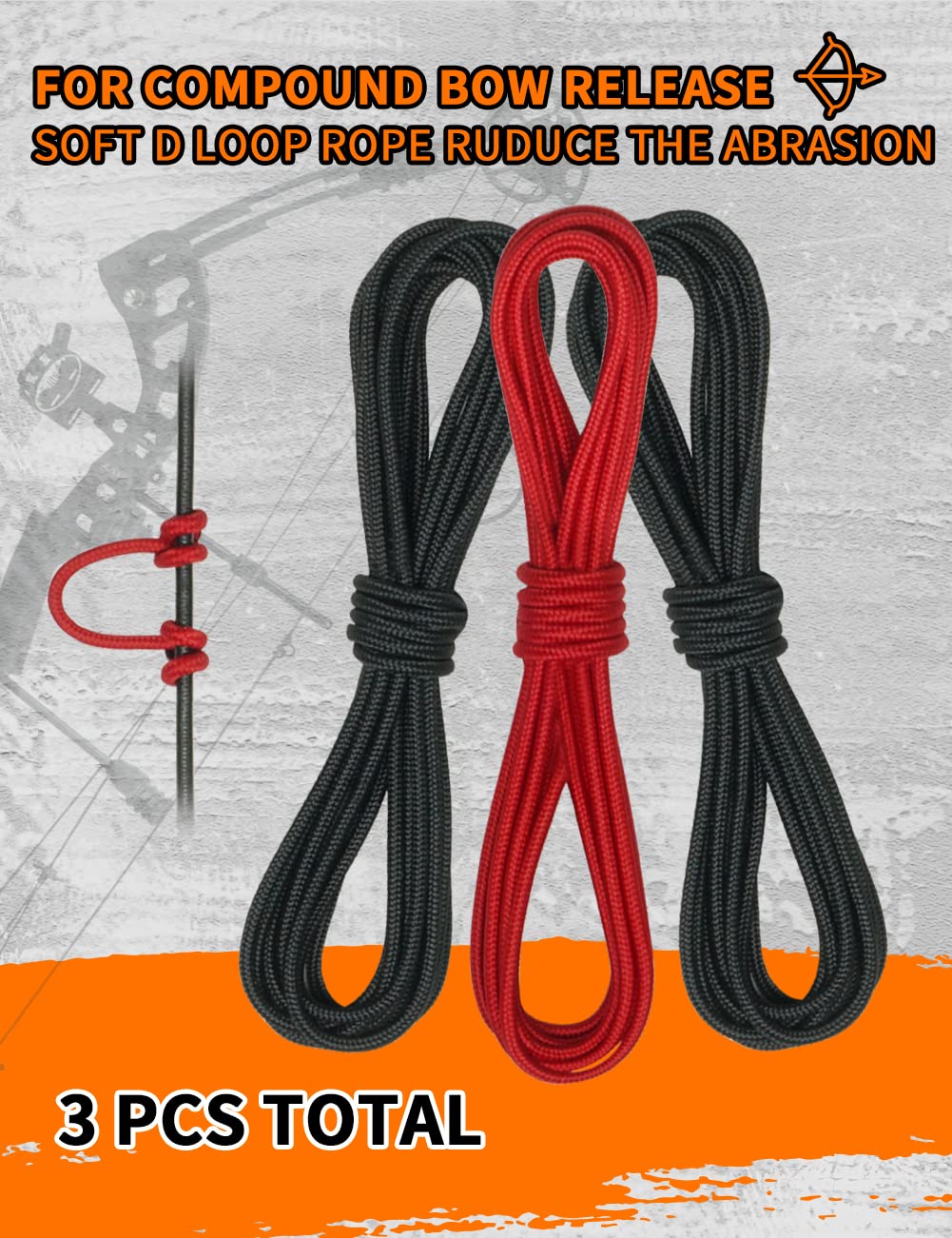 THREE ARCHERS Archery D Loop Rope for Compound Bow D Ring Buckle Release Nocking Loop Material（Pack 3） Bowstring Serving Thread D Loop Buckle (Black+red)