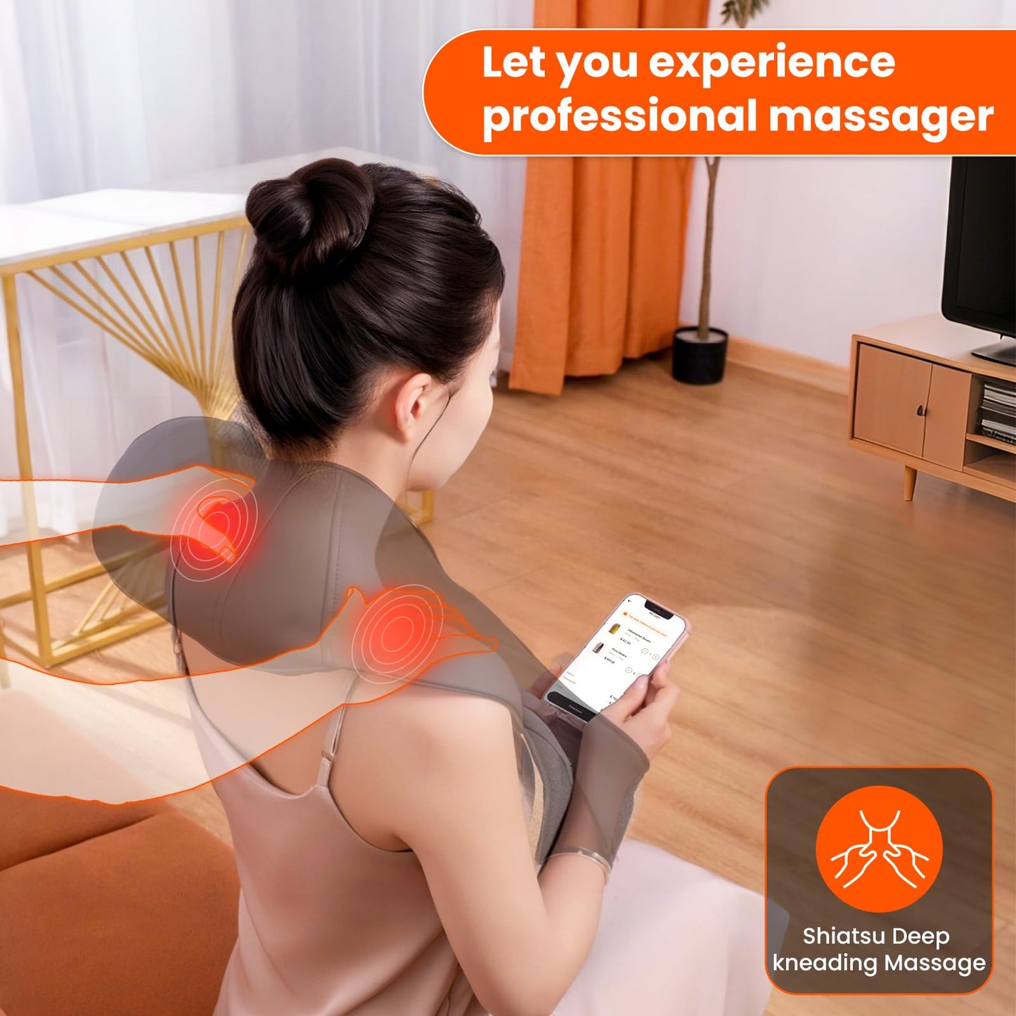 AMZPONY® Cordless Neck Massager for Pain Relief Deep Tissue, Rechargeable Shiatsu Neck and Back Massager Portable Kneading Shoulder Massage for Body Muscle Pain Relief,Gifts for Dad Mom Friends