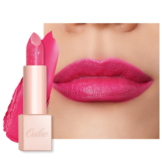Oulac Hot Pink Lipstick for Women - Moisture-Rich Lip Balm with Shiny Surface, Creamy Lip Color Lightweight Texture, Vegan Beauty Medium Coverage Lip Makeup, PG01 Pink Promise
