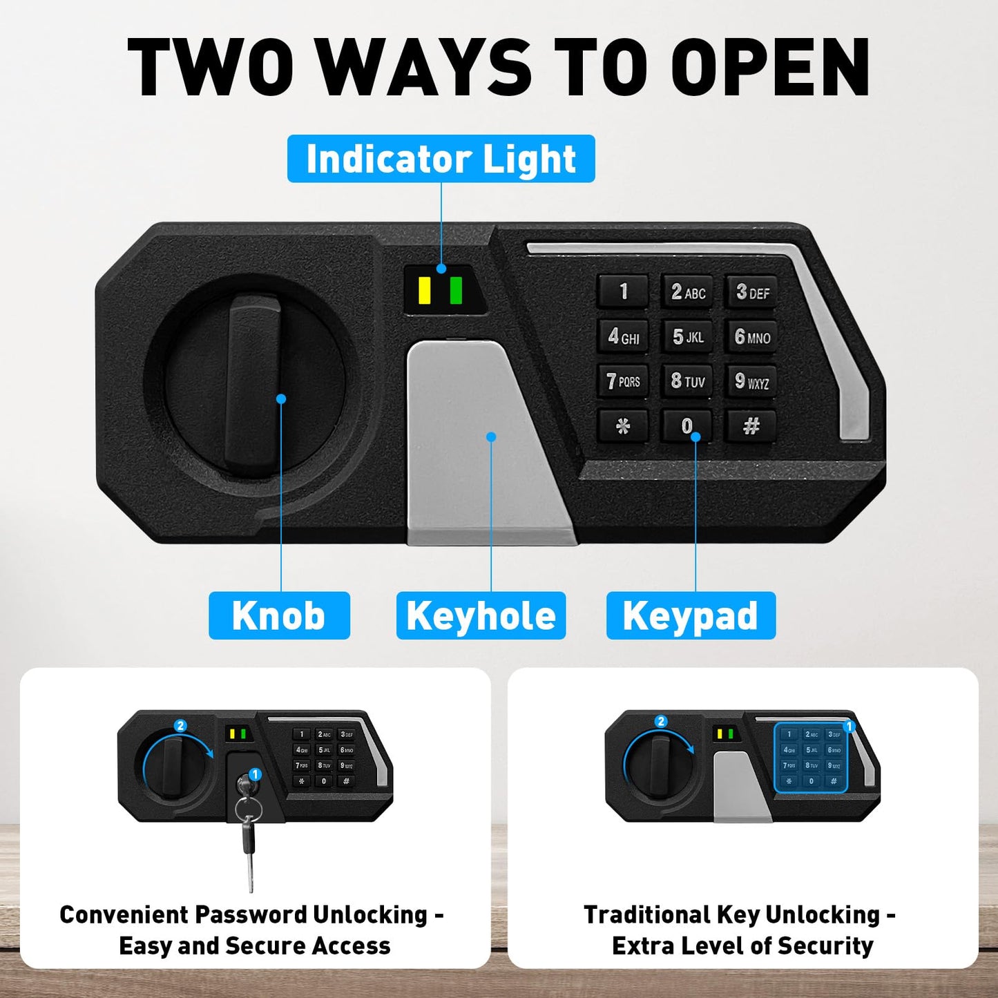 TOTOY Small Personal Safe Box 0.5 Cu Ft- Electronic Digital Security Safe Steel Construction Hidden with Key Lock, Wall or Cabinet Safety Box for Home Office Hotel Business Jewelry Gun Cash Money