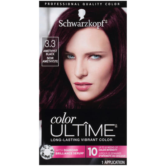 Schwarzkopf Color Ultime Hair Color, 3.3 Amethyst Black, 1 Application - Permanent Black Hair Dye for Vivid Color Intensity and Fade-Resistant Shine up to 10 Weeks