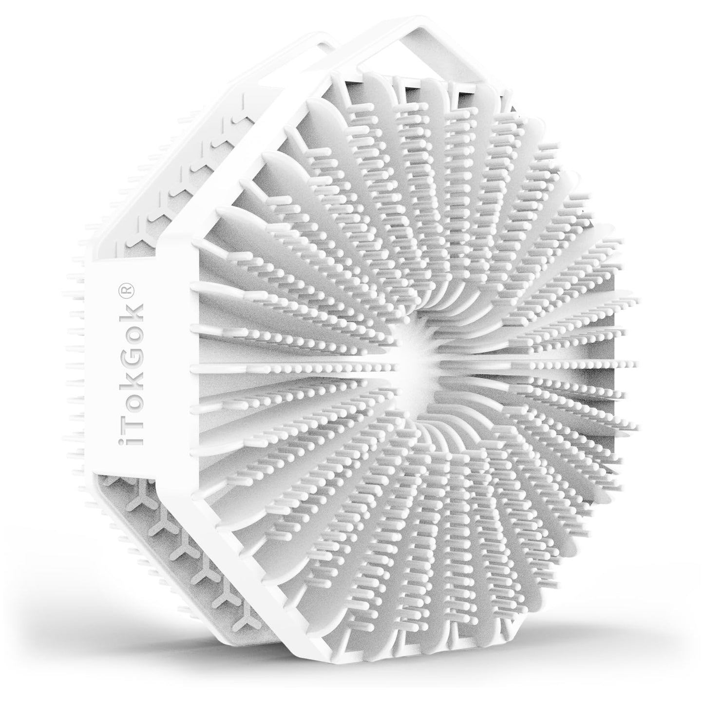 iTokGoK® Premium Silver-Infused Double-Sided Design 2-in-1 Silicone Body Scrubber for Men,Body Buffer Scrubber for Sensitive Skin, Ergonomic No-Slip Handle, Long-Lasting & Easy to Clean - White