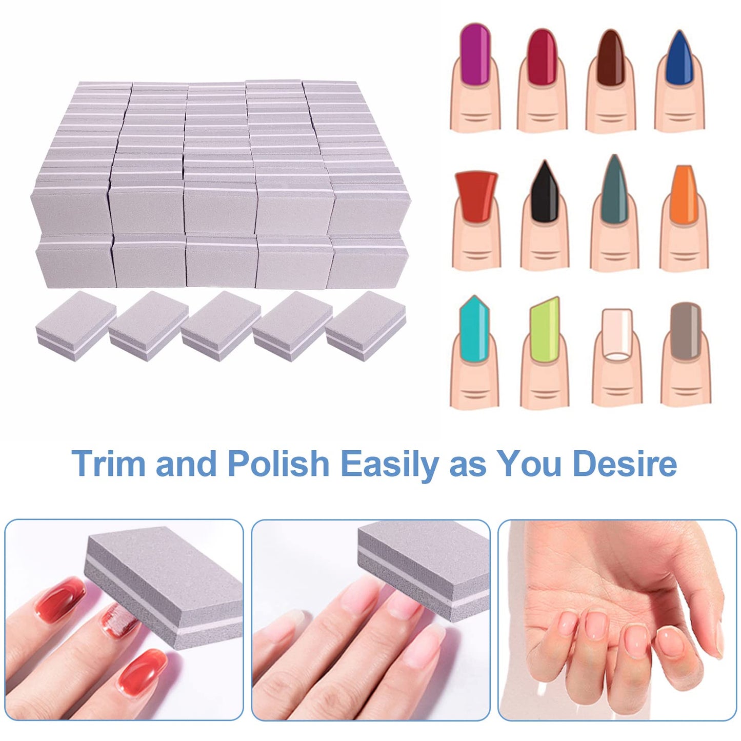 Nail Buffers (100 Pack), Mini Buffer Block Nail File for Acrylic Nails and Natural Nails, 100/180 Grit Nail Buffer Block Bulk Buffing Blocks for Nail Buff Professional Manicure File Blocks Set Gray