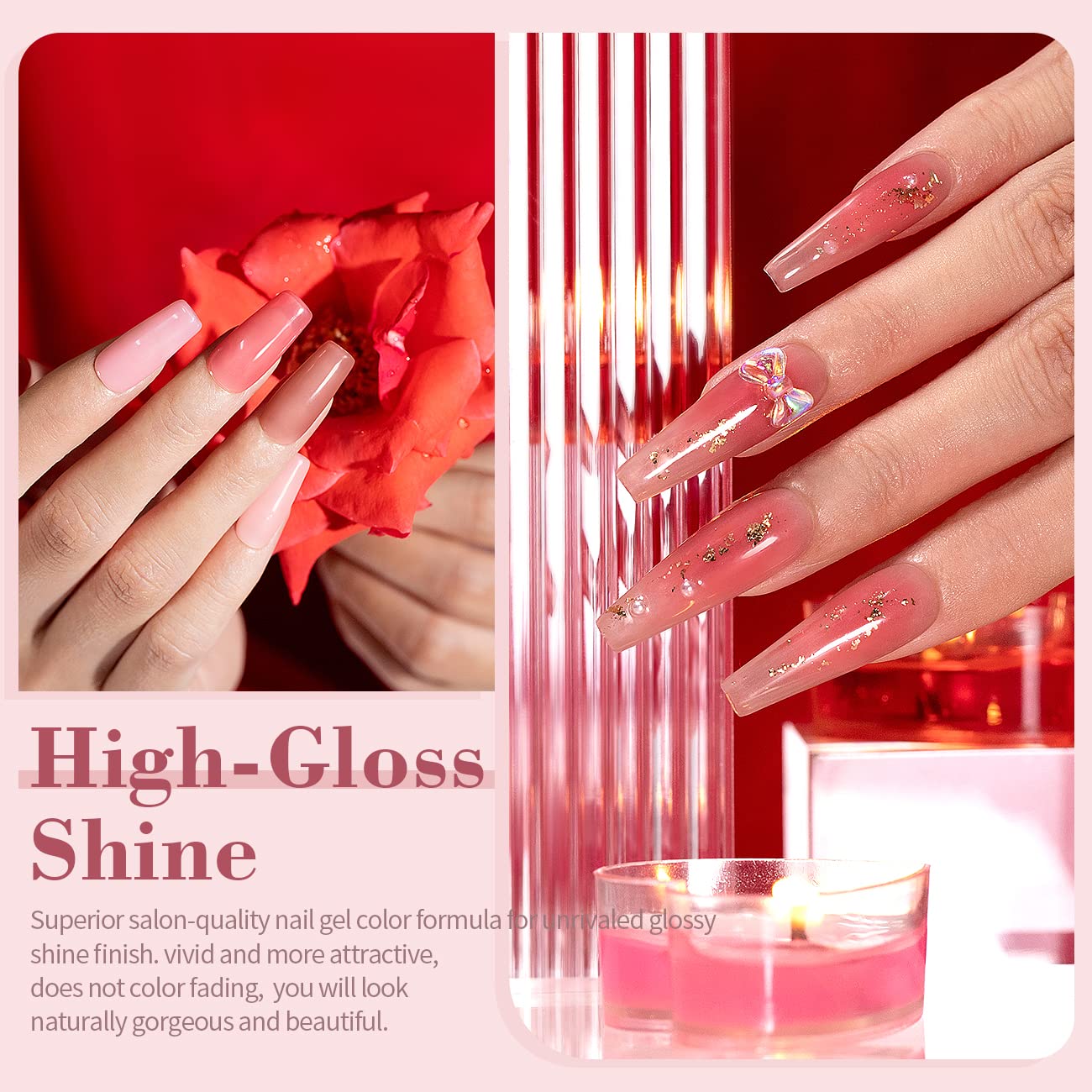 RARJSM Nude Gel Polish Set Purple Jelly Gel Nail Polish of 6 Transparent Colors 7.5ml Clear Mavue Purple Pink Sheer Rose Red Brown Autumn Winter French Manicure LED UV Gel Curing Requires Soak Off