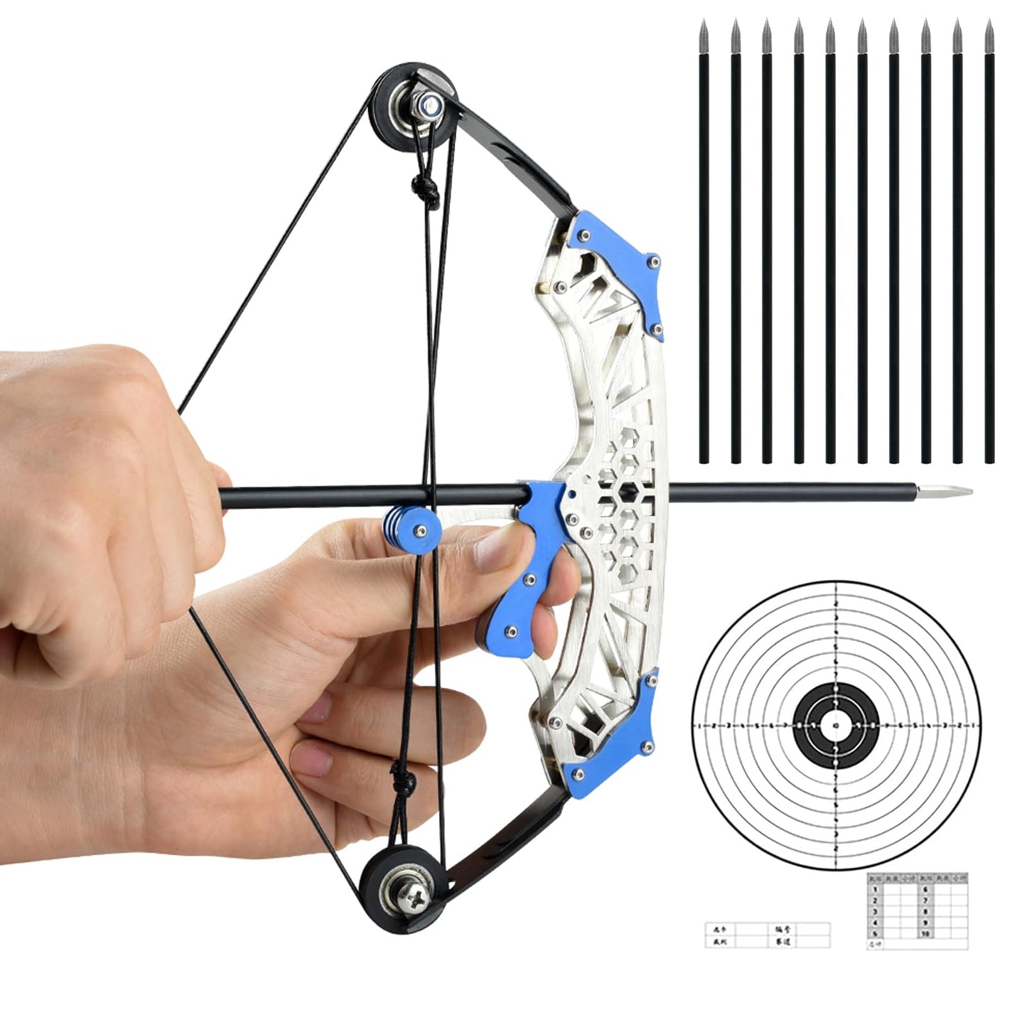 Mini Archery Bow Set Right Hand Mini Compound Bow Mini Hunting Bow Metal Material Catapult RH/LH for Hunting Shooting Practice Archery Entertainment Fun Hexagonal Black Wheel Style