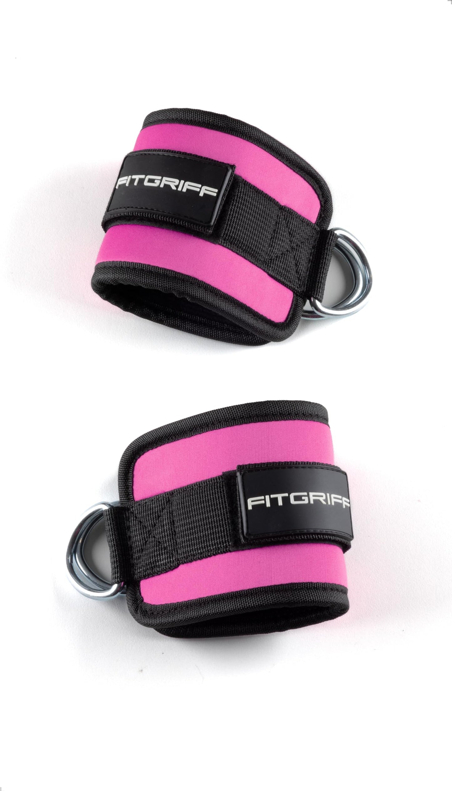 Fitgriff® Ankle Straps V1 for Cable Machine (2 Pieces) - Gym Workout Equipment - Leg Pulley Attachment, Kickback Straps (Pink)