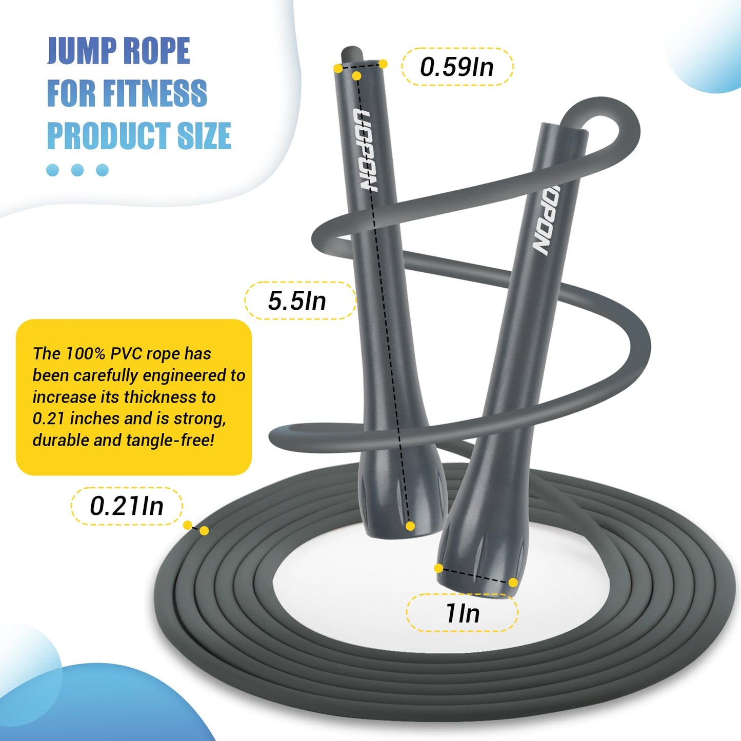 Jump Rope for Fitness, Lightweight PVC Skipping Rope for Men Women Adults Exercise with ABS Handles & Training Poster, Adjustable Tangle-Free Workout Speed Jump Rope for Home, Gym and Outdoor