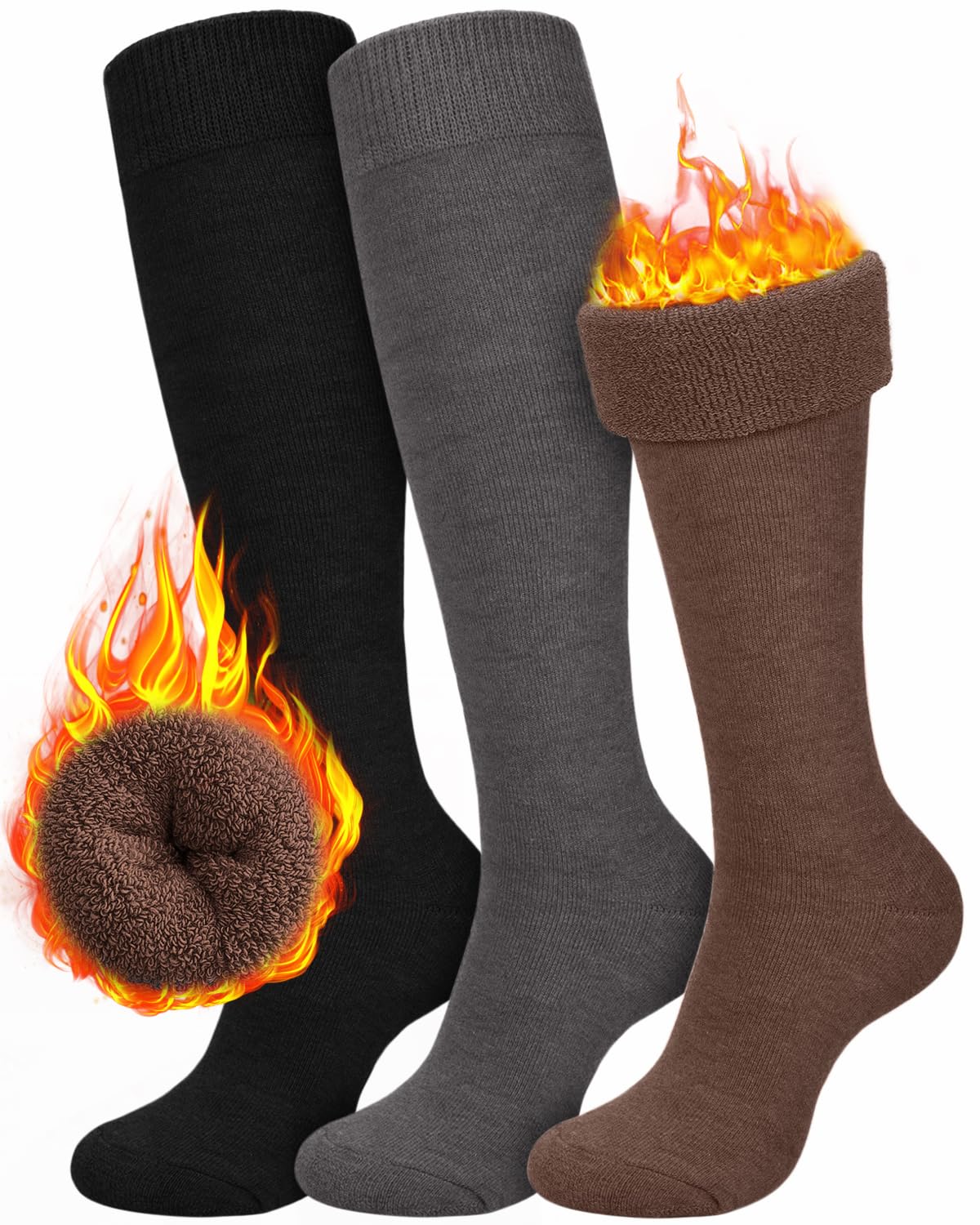 CTHH 3 Pairs Warm Knee High Socks for Women - Thick Thermal Boot Socks for Hiking, Running, Work, Gifts, Winter