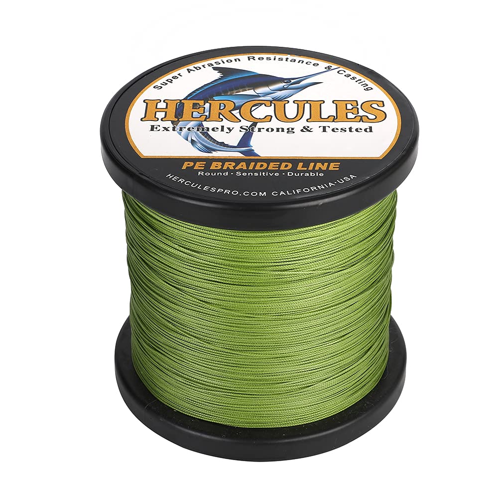 HERCULES Braided Fishing Line 12 Strands, 100-2000m 109-2196 Yards Braid Fish Line, 10lbs-420lbs Test PE Lines for Saltwater Freshwater - Army Green, 10lbs, 100m