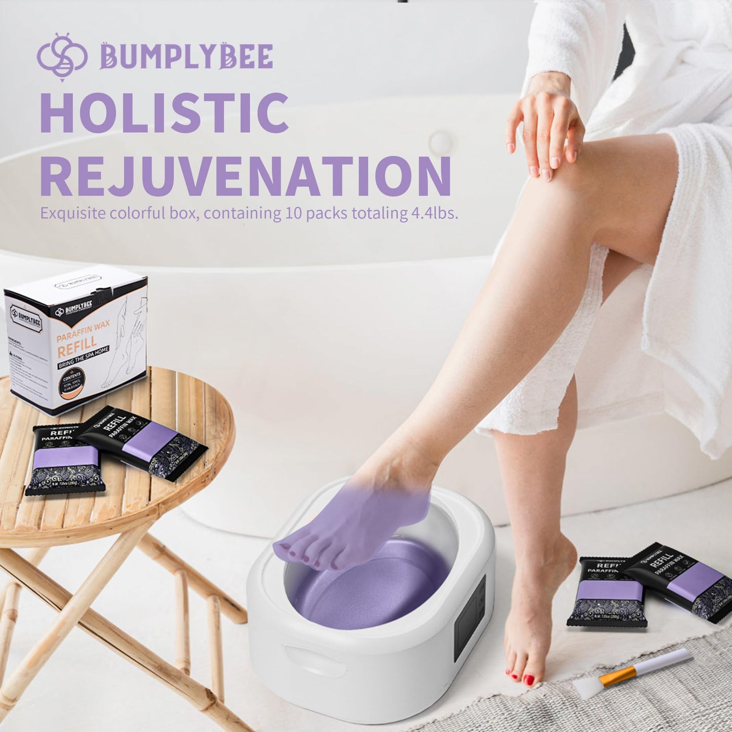 BUMPLYBEE Paraffin Wax Kit - 10 Packs Lavender Paraffin Wax Refills with Silicone Brush - Paraffin Wax for Hand and Feet Refill, Paraffin Wax for Hands, Skin Moisturizing, Non-Greasy, Easy-Peeling