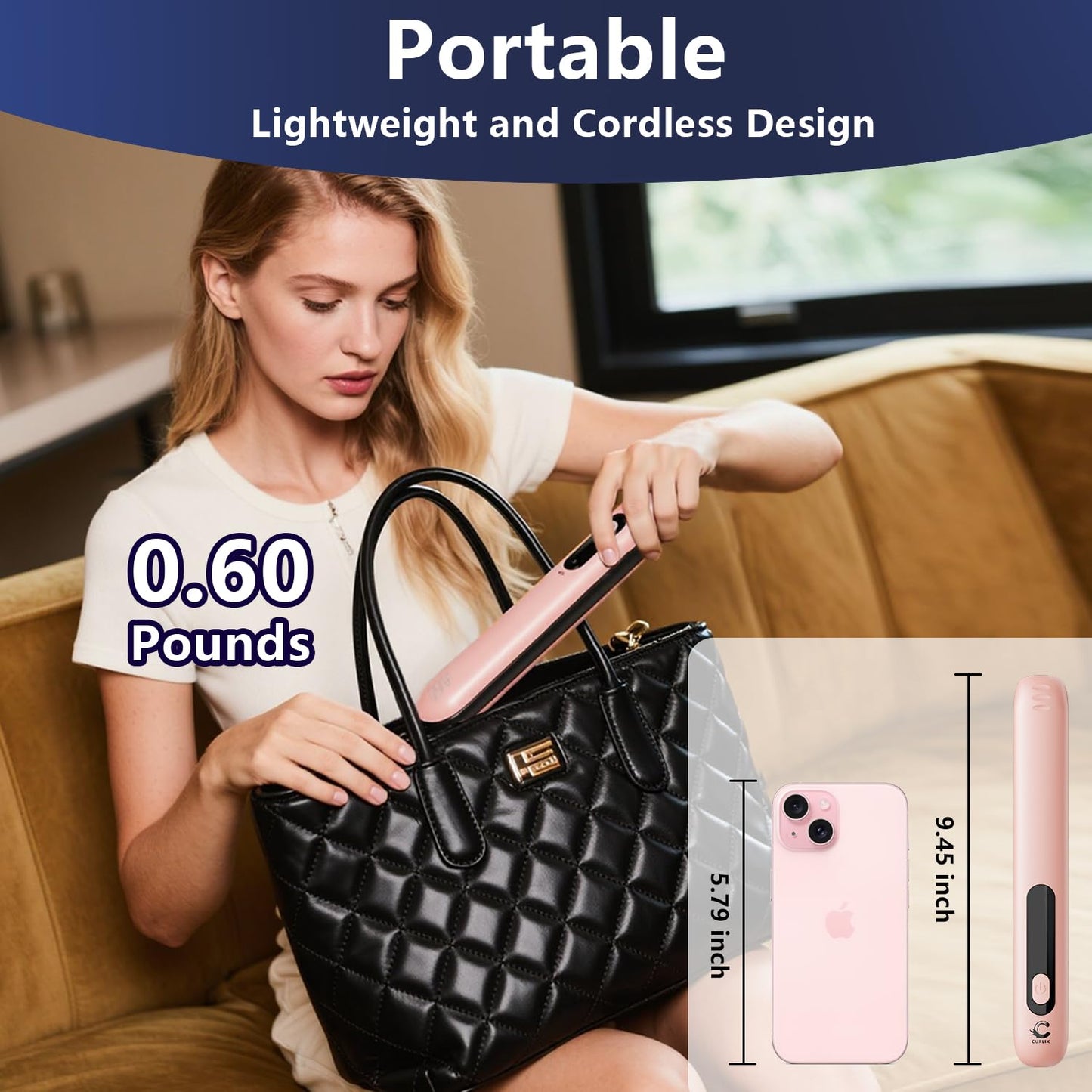 Curlix 2-in-1 Cordless Hair Straightener & Curler – Includes Carrying Pouch – Mini Travel Hair Straightener with LCD Display, USB-C Charging, 4 Temp Modes up to 420°F and Long Battery Life