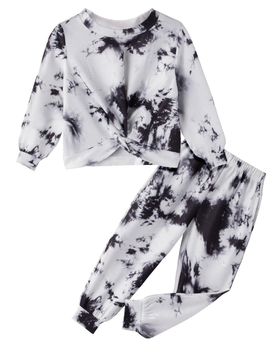 Arshiner Toddler Girls Two Piece Outfits Girl Fall & Winter Long Sleeve Tie Dye Shirts and Pants Set with Pockets 4-5Y