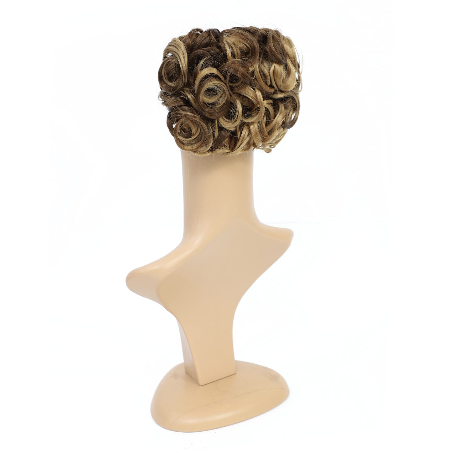 SWACC Short Messy Curly Dish Hair Bun Extension Easy Stretch hair Combs Clip in Ponytail Extension Scrunchie Chignon Tray Ponytail Hairpieces (Dark Blond Brown Mixed -9H19#)