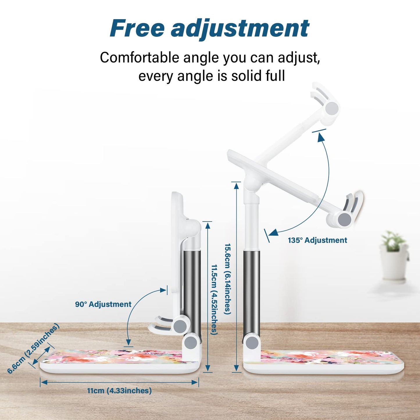 TJIHACNGE Foldable Phone Stand for Desk, Adjustable Angle of View, Suitable for iPhone, Samsung and Other Smart Phones, Pink Flowers