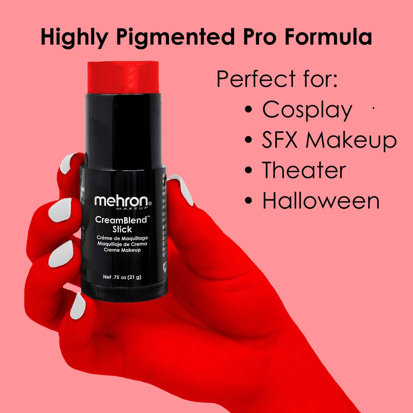 Mehron Makeup CreamBlend Stick | Face Paint, Body Paint, & Foundation Cream Makeup | Perfect for Halloween .75 oz (21 g) (Really Bright Red)