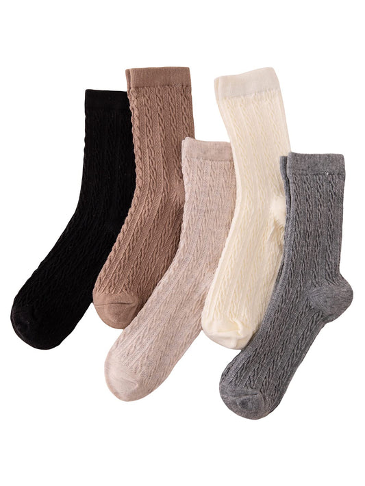 Milumia Women's 5 Pairs Cable Knit Crew Socks Casual Comfy Winter Socks Multicolor One Size