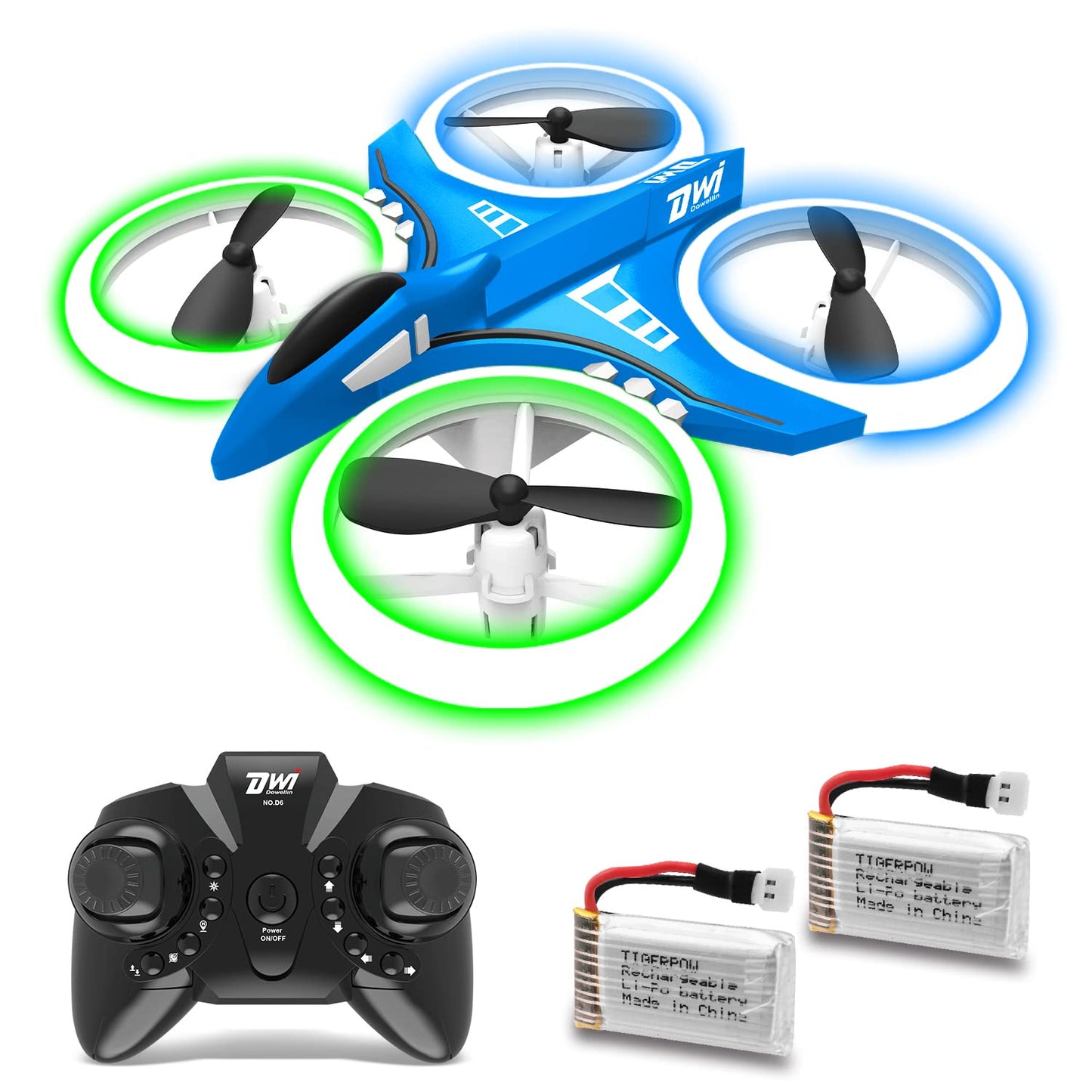 Dwi Dowellin 4.9 Inch Mini Drone for Kids LED Night Lights One Key Take Off Landing Flips RC Remote Control Small Flying Toys Drones for Beginners Boys and Girls Adults Nano Quadcopter, Blue