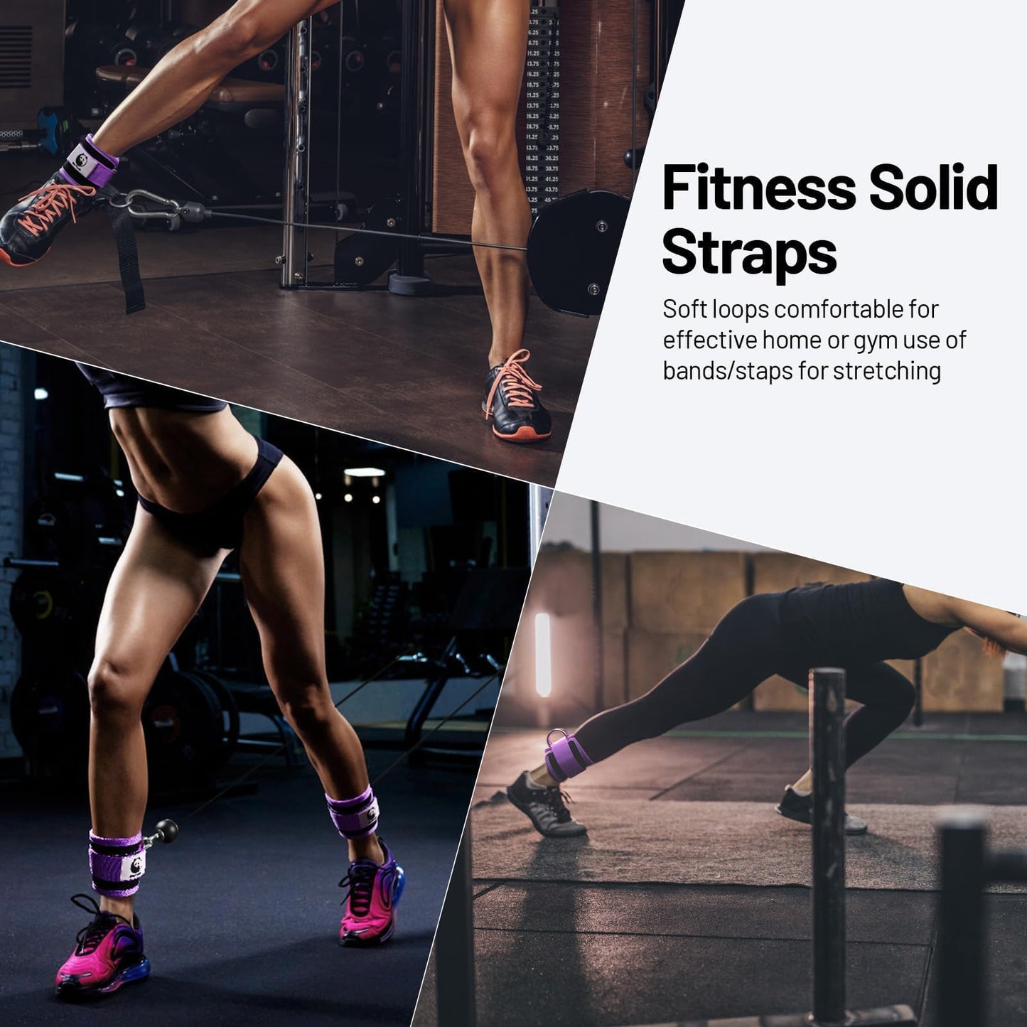 Slim Panda Ankle Strap for Cable Machine,Ankle Cuff for Kickbacks, Booty Hip Abductors,Glute Workouts, Leg Extensions, Curls for Men and Women, Adjustable with Double D-Rings (Pair, Purple)