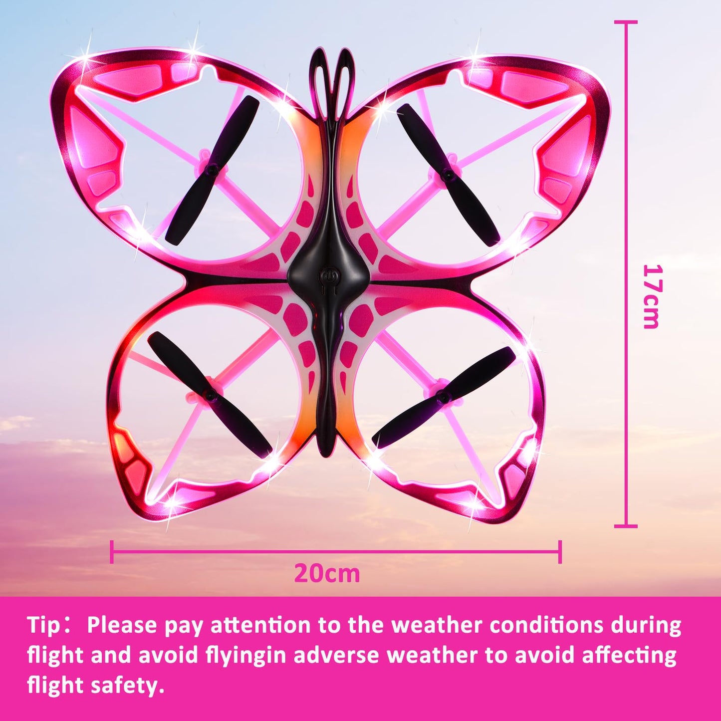 Authticar Kids Mini Drone - RC Butterfly Drone for Beginners with Colorful Light, 3D Flip, Headless Mode, Altitude Hold, Remote Control Quadcopter Gift for Age 6-14 Boys & Girls