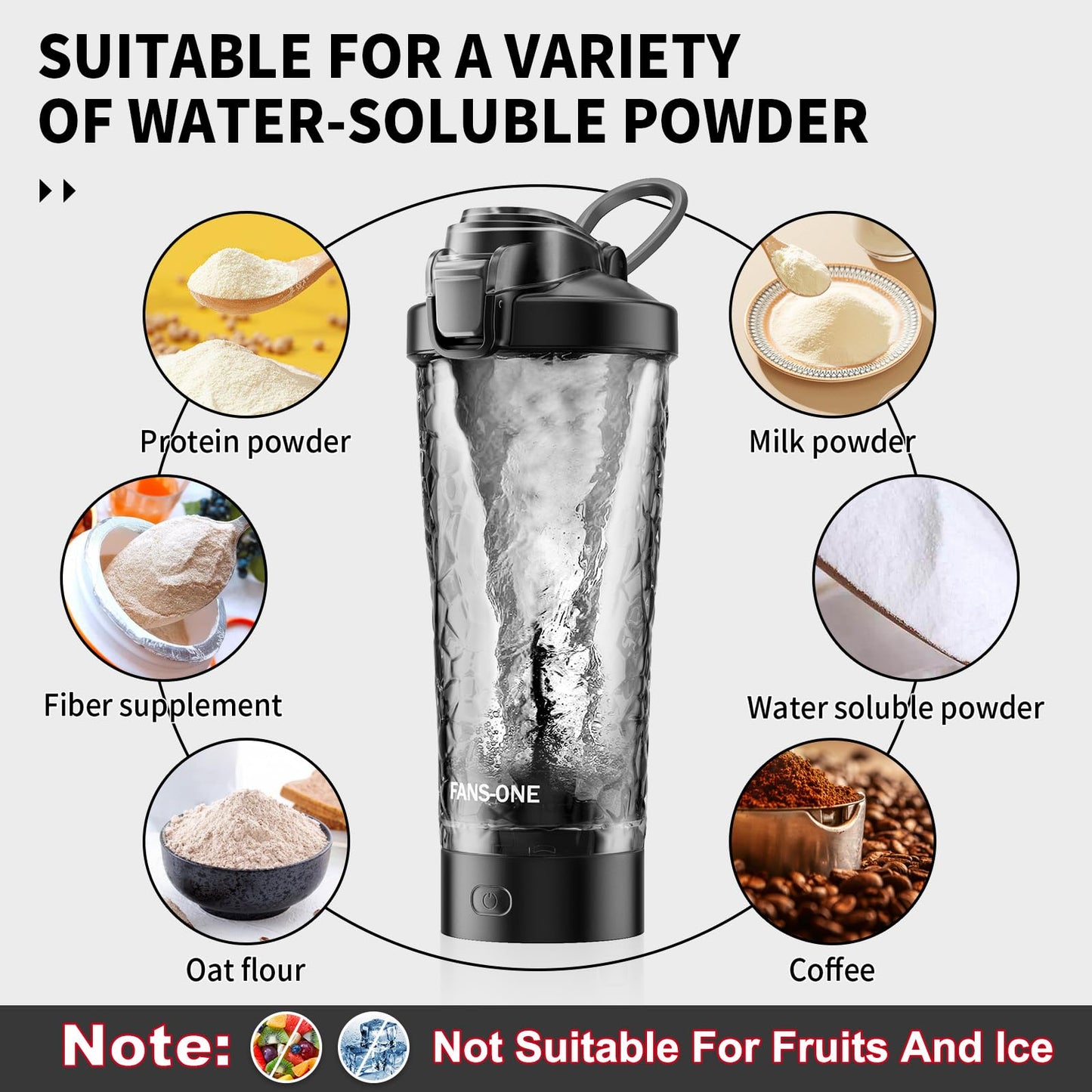 FANS-ONE Premium Electric Protein Shaker Bottle, 24 oz Lockable Blender Shaker Bottles, Made with Tritan, BPA Free, USB Rechargeable Mixer Blender Cup for Protein Shakes, Black