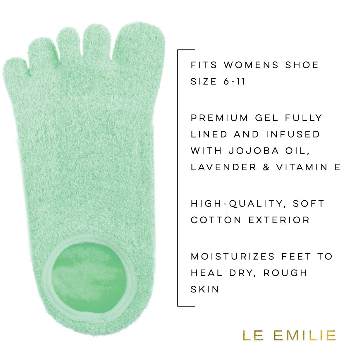 LE EMILIE Moisturizing Gel Heel Socks | Perfect for Healing Dry Cracked Heels and Feet | Infused with Aromatherapy Blend of Lavender and Jojoba Oil | 1 Pair, Green