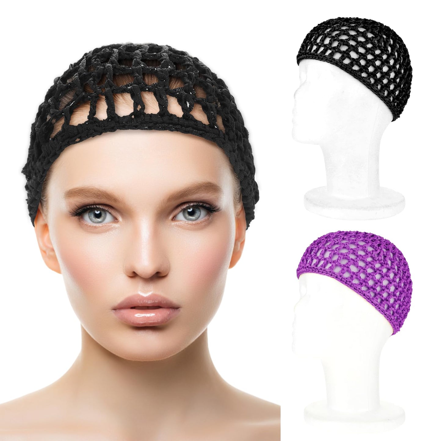 Hair Net for Women 2 PCS Sleeping Snood Wrap Press Sleep Crochet Cap Head Buns Hairnet Drying Long Hair Curly Caps Cover Hairnets Wig Mesh Scarf Wrapping Hair Cover for Sleeping Dark Purple/Black