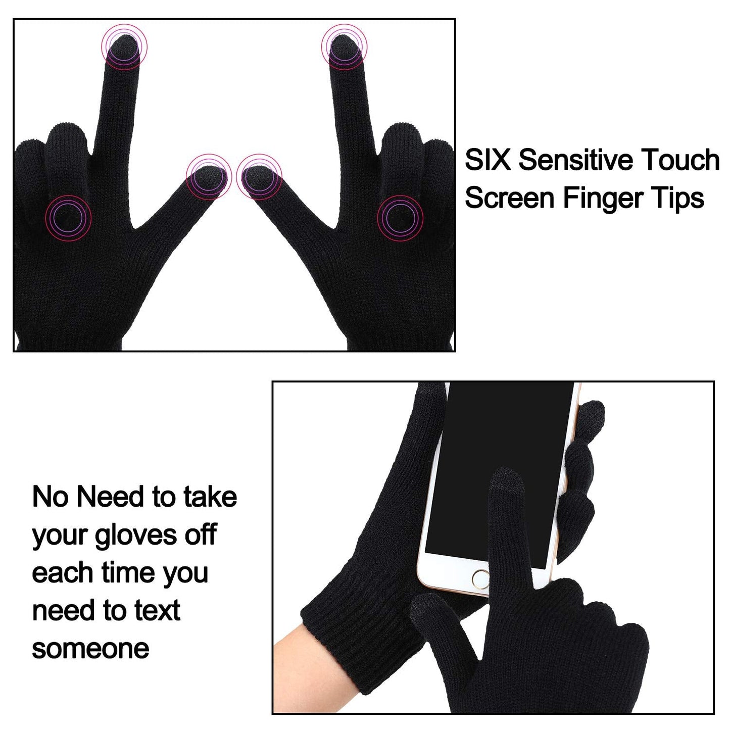 Men's Winter Beanie Hat, Warm Knit Scarf and Touch Screen Gloves Set, 3 Pieces (Black)