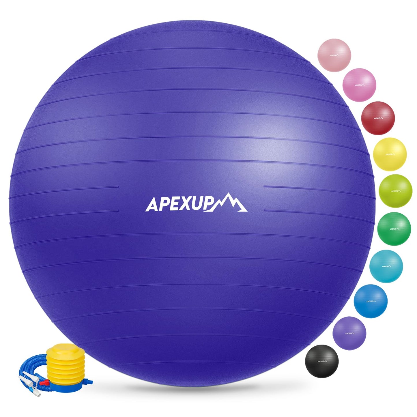 APEXUP Yoga Ball Exercise Ball, Anti Slip Stability Ball Chair, Heavy Duty Large Gym Ball for Fitness, Balance, Core Workout and Physical Therapy (S (15"~18") 45cm, Indigo)